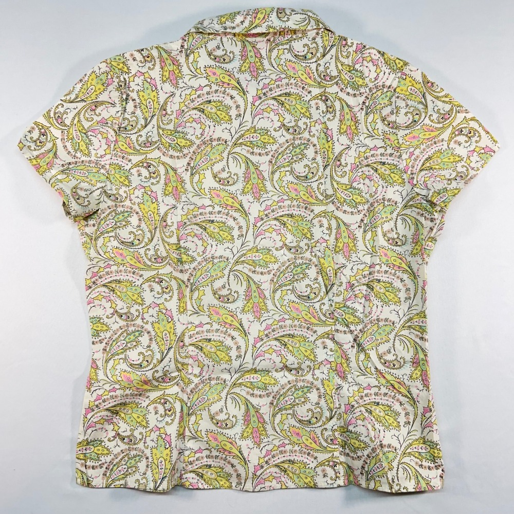 Oscar de la Renta Paisley Lace Trim Button Down Shirt Yellow Pink Womens 6 - Picture 7 of 7
